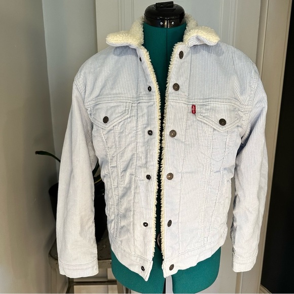 Levi’s Light Blue Sherpa-Lined Button Down Corduroy Jacket XS - Picture 8 of 15